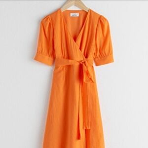& Other Stories Bright Orange Midi Dress Size 8 NWT